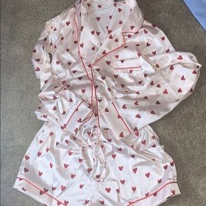 Satin Heart PJ Short Set - White/combo NEVER WORN